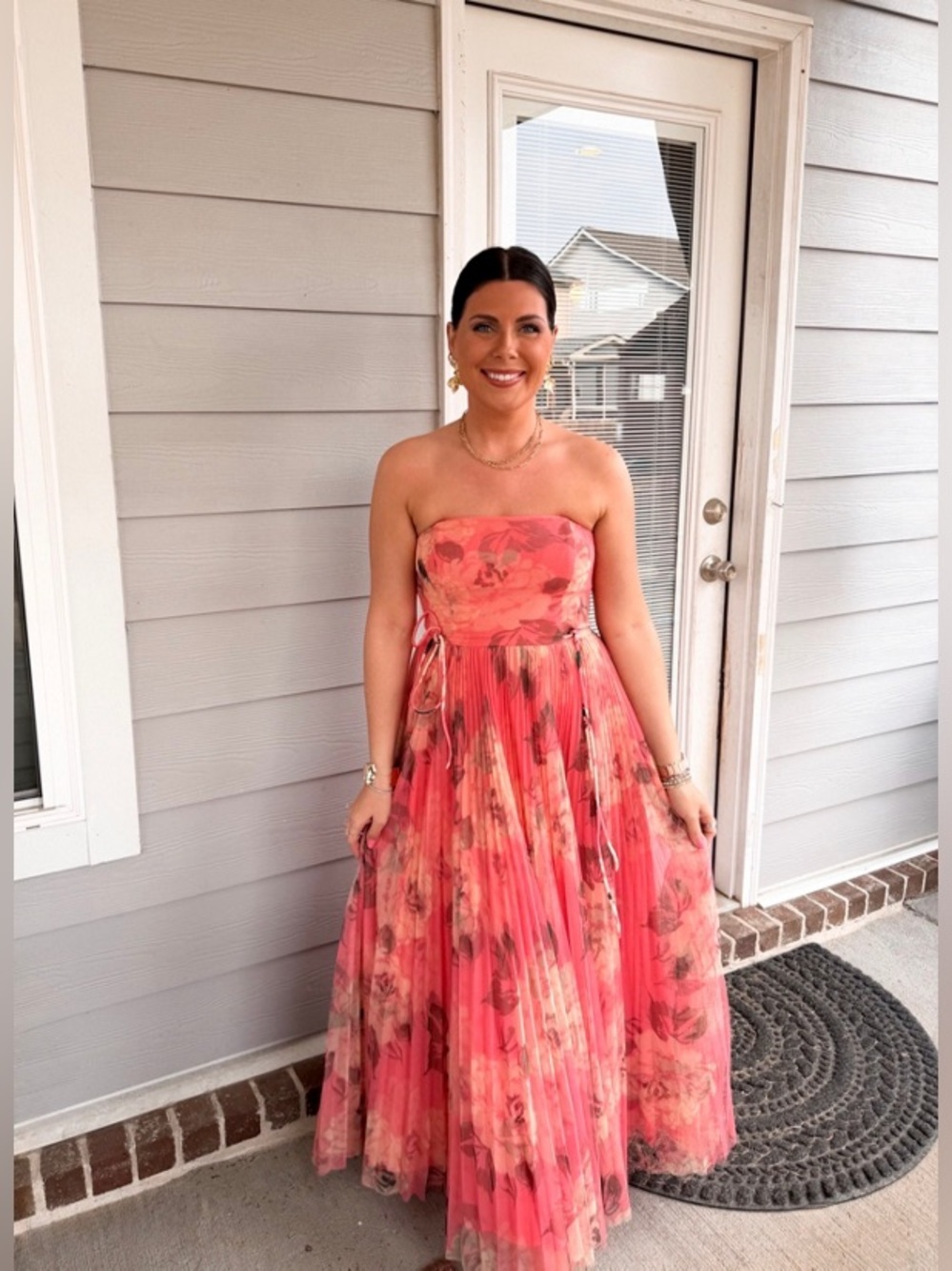 Hutch Coral Floral Strapless Maxi Dress